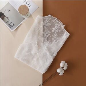 Semi Sheer Mesh Floral Lace Layering Top